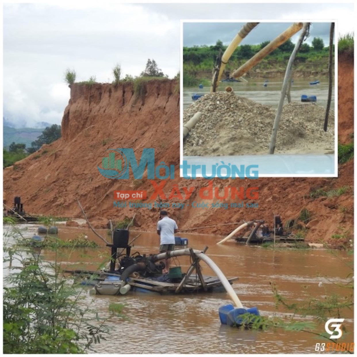 Bố Trạch (Quảng Bình): Khai thác cát rầm rộ, bờ sông Dinh bị sạt lở nghiêm trọng